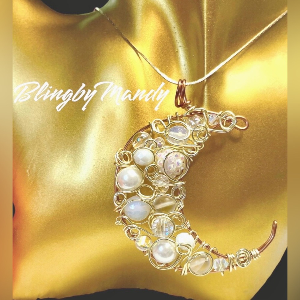 Elegant copper and white beaded Wire Wrapped Jewelry